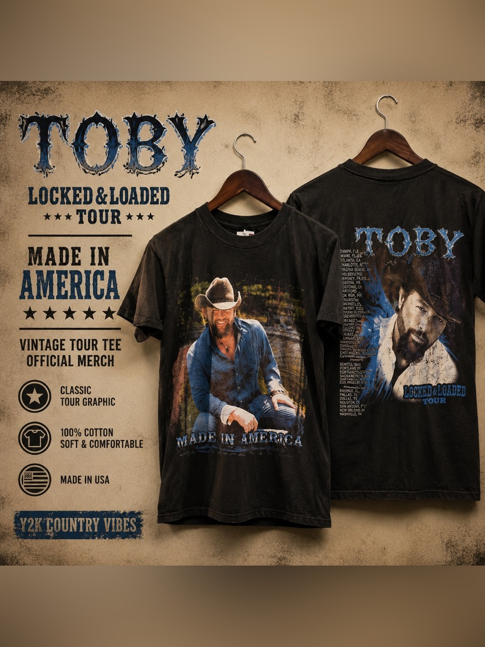 Vintage Toby Keith Locked & Loaded Tour T-Shirt Small Concert Tee